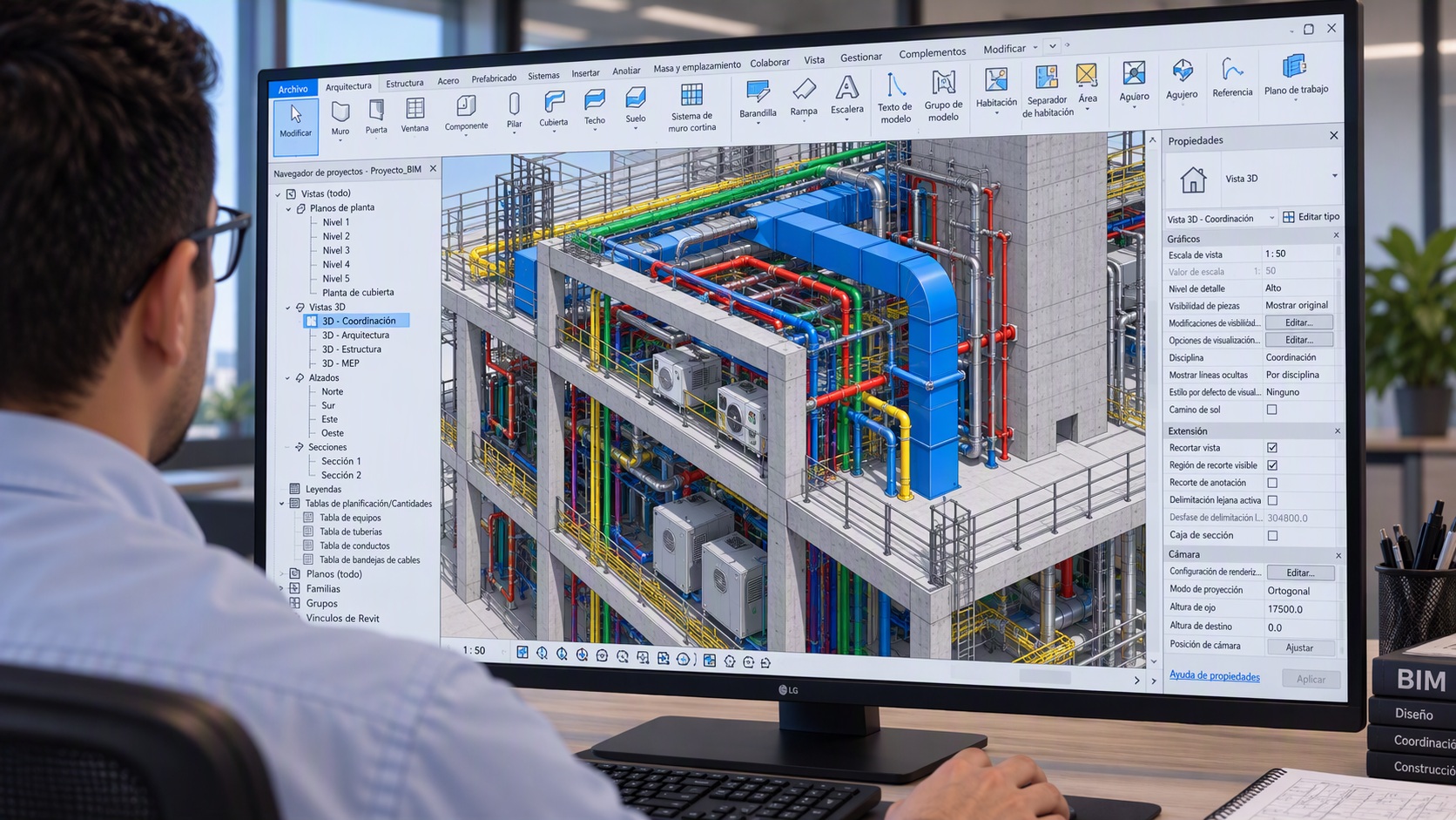 Coordinación y visualización de modelos BIM interdisciplinarios con detección de choques